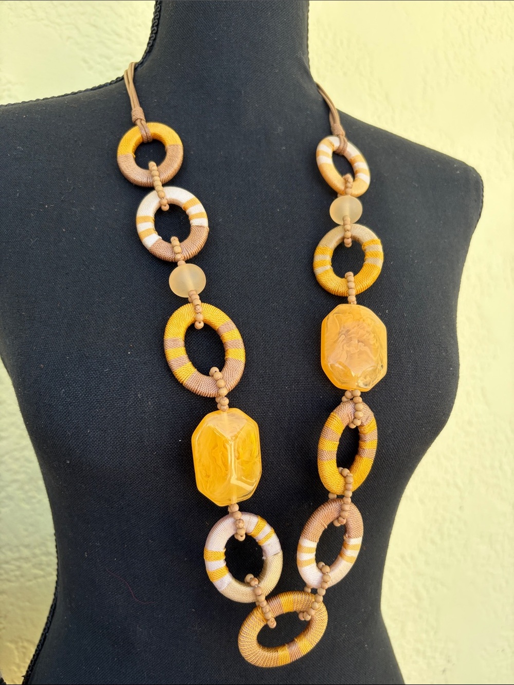 Chico's Yellow and Brown Striped Ring-Link Necklace